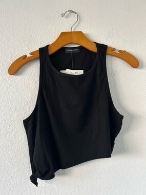 Naked Wardrobe Ribbed Asymmetrical Black Crop Tank Top Size L